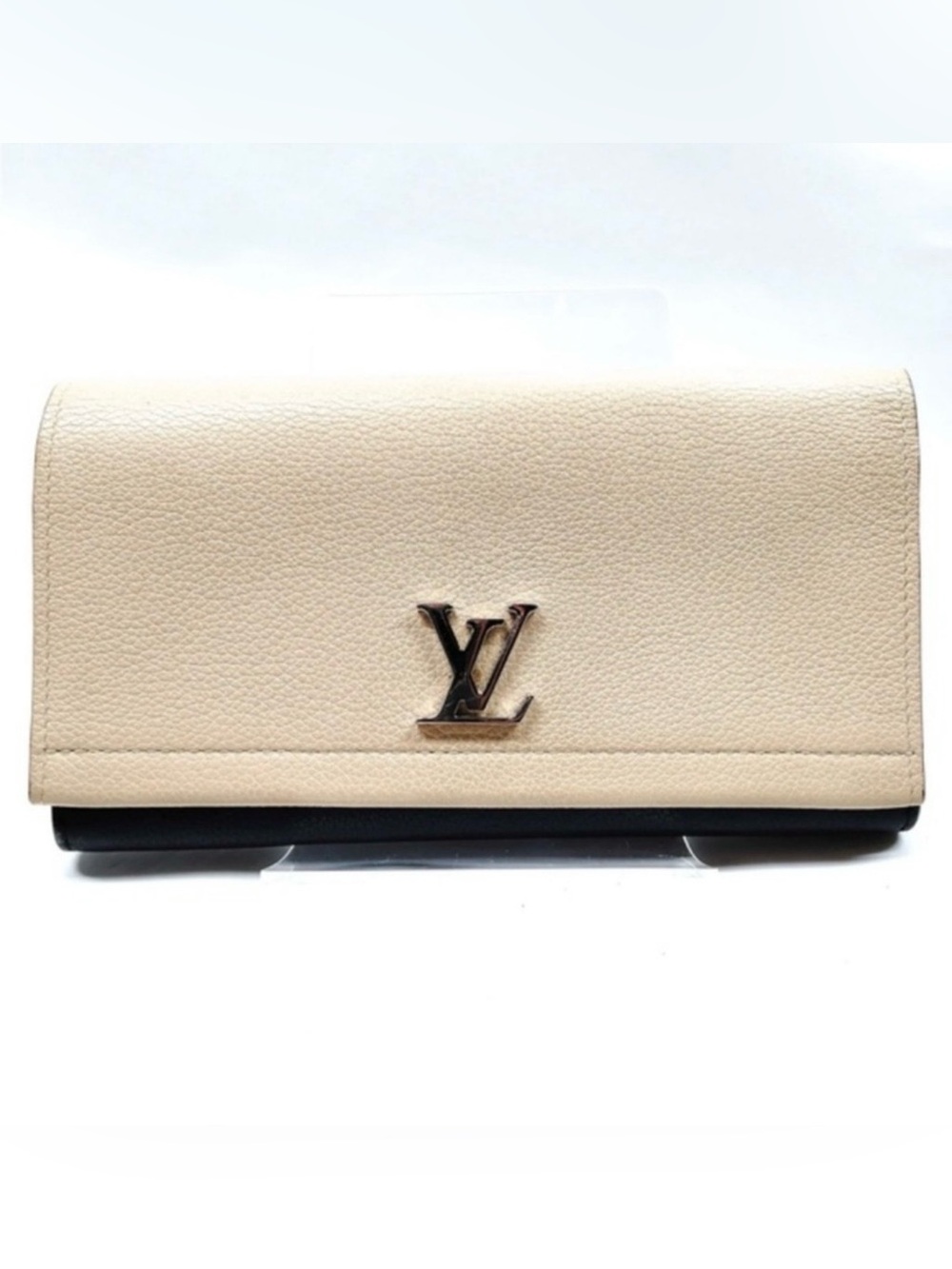 Louis Vuitton Lock Me Vanille Beige and Black Leather Wallet
